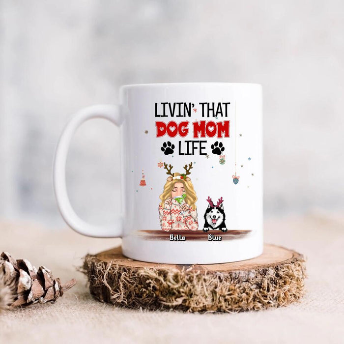 Custom Personalized Christmas Dog Mom Coffee Mug - Upto 5 Dogs - Christmas Gift Idea For Dog Mom/ Dog Lover - Livin' That Dog Mom Life