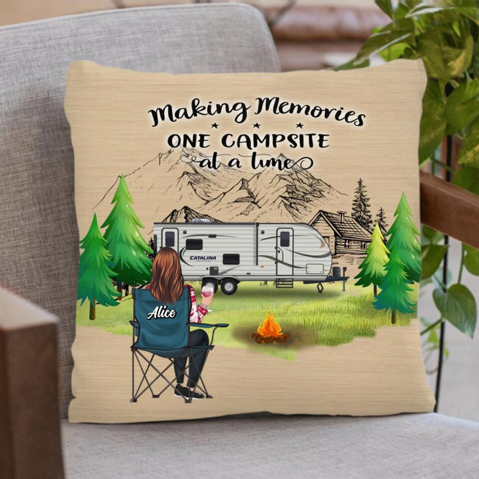 Custom Personalized Camping Quilt/Fleece Blanket/Pillow Cover - Parents with Up to 2 Kids, 3 Pets - Gift Idea For Family/ Couple/Camping Lovers - Making Memories One Campsite At A Time