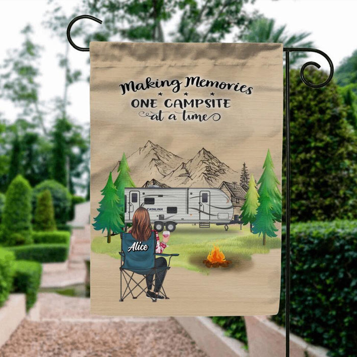 Custom Personalized Camping Flag - Parents with Up to 2 Kids, 3 Pets - Gift Idea For Family/ Couple/Camping Lovers - Making Memories One Campsite At A Time