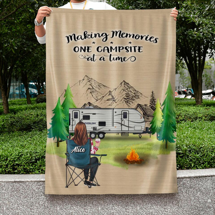 Custom Personalized Camping Flag - Parents with Up to 2 Kids, 3 Pets - Gift Idea For Family/ Couple/Camping Lovers - Making Memories One Campsite At A Time