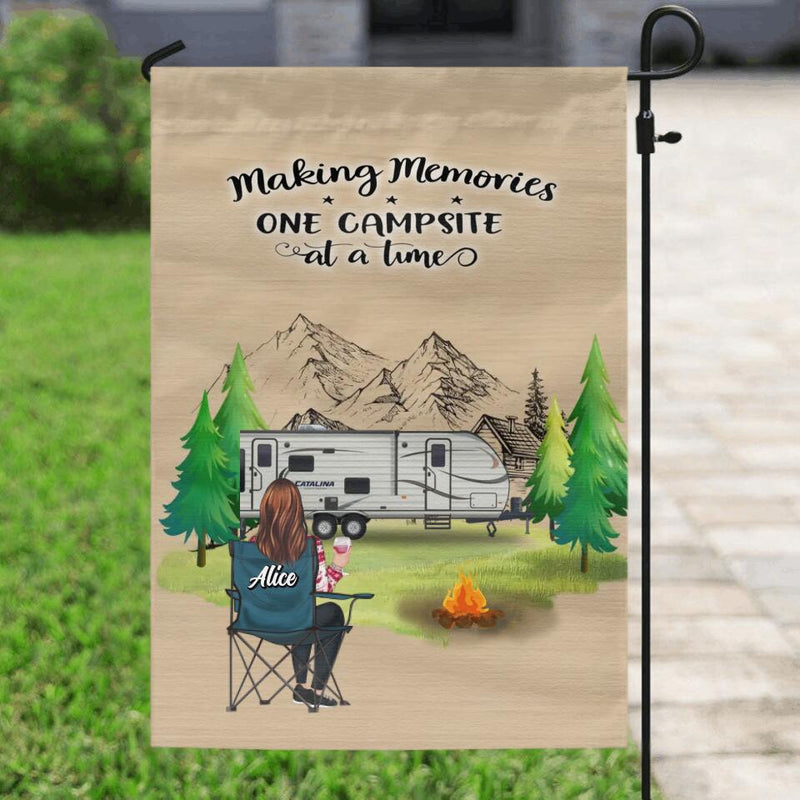 Personalized Camping Flag - Parents with Up to 2 Kids, 3 Pets - Gift Idea For Family/Couple/Camping Lovers - Making Memories One Campsite At A Time