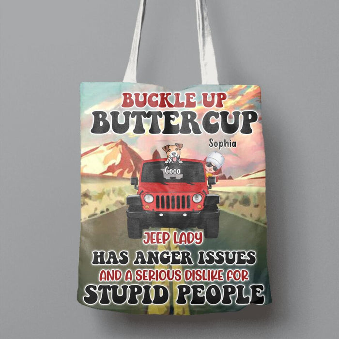 Personalized Off-road Lady Canvas Bag - Up to 5 Dogs - Gift Idea For Dog/Off-road Lover - Buckle Up Buttercup