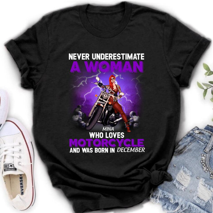 Custom Personalized Biker Girl T-shirt - Gift Idea For Motorcycle Lovers - Never Underestimate A Woman Who Loves Motorcycle And Was Born In December