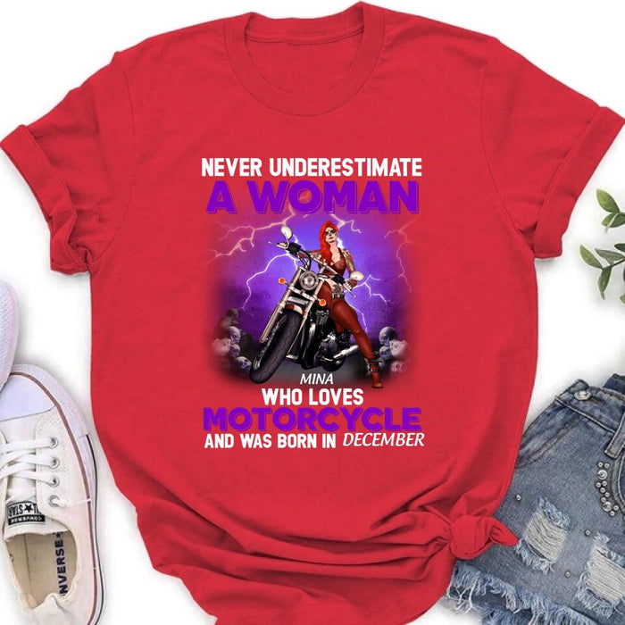 Custom Personalized Biker Girl T-shirt - Gift Idea For Motorcycle Lovers - Never Underestimate A Woman Who Loves Motorcycle And Was Born In December