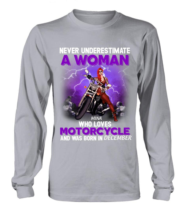 Custom Personalized Biker Girl T-shirt - Gift Idea For Motorcycle Lovers - Never Underestimate A Woman Who Loves Motorcycle And Was Born In December