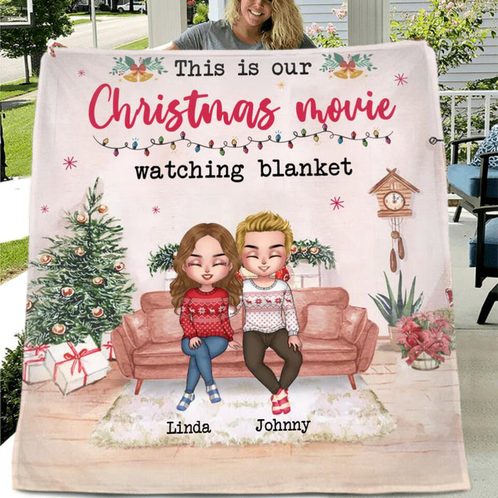 Custom Personalized Christmas Couple Quilt/Single Layer Fleece Blanket - Gift Idea For Couple/Christmas - Up To 4 Dogs - This Is Christmas Movie Watching Blanket