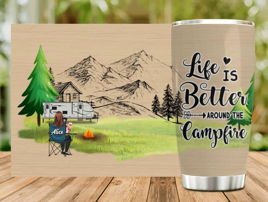 Custom Personalized Camping Tumbler - Parents with Up to 2 Kids, 3 Pets - Gift Idea For Family/ Couple/Camping Lovers - Life Is Better Around The Campfire