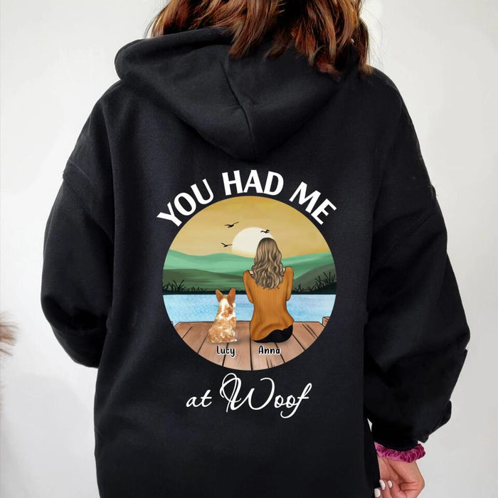 Custom Personalized Dog Mom/Dog Dad T-shirt/ Hoodie - Gifts For Dog Lover With Upto 4 Dogs - You Had Me At Woof