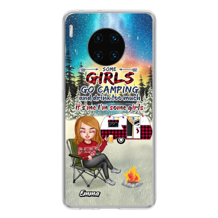 Personalized Xmas Camping Girl Phone Case - Christmas Gift For Camping Lover - Upto 3 Dogs - Some Girls Go Camping And Drink Too Much - Case For Xiaomi, Oppo And Huawei