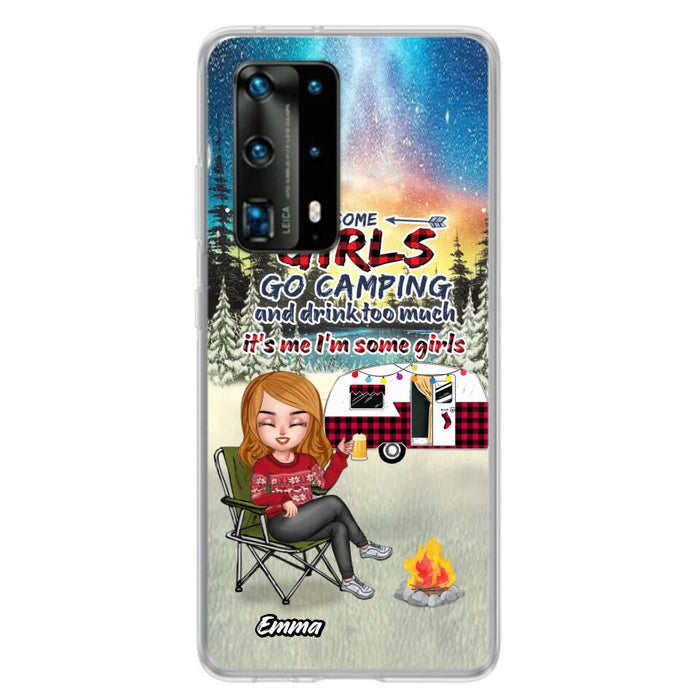 Personalized Xmas Camping Girl Phone Case - Christmas Gift For Camping Lover - Upto 3 Dogs - Some Girls Go Camping And Drink Too Much - Case For Xiaomi, Oppo And Huawei