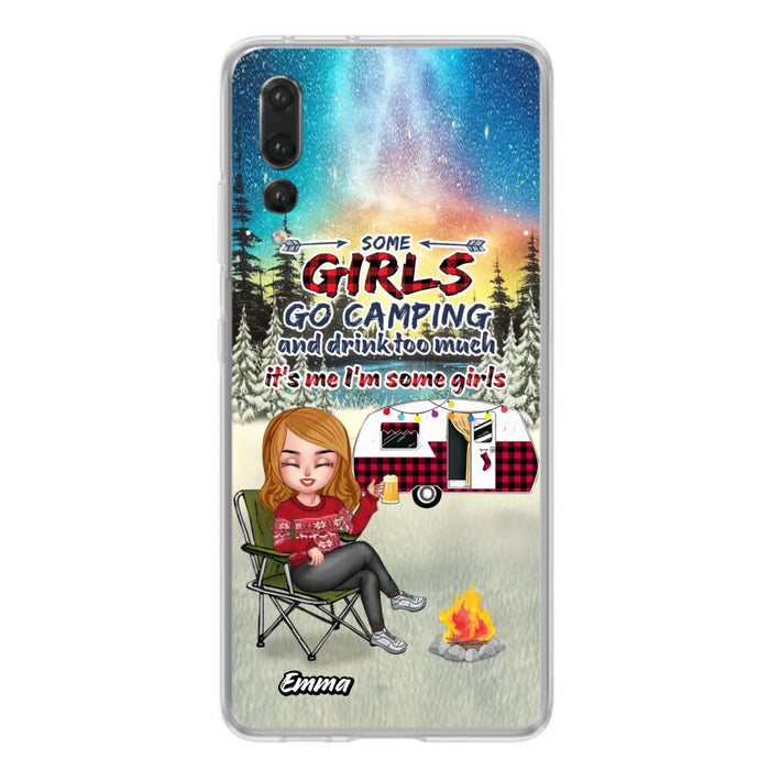 Personalized Xmas Camping Girl Phone Case - Christmas Gift For Camping Lover - Upto 3 Dogs - Some Girls Go Camping And Drink Too Much - Case For Xiaomi, Oppo And Huawei