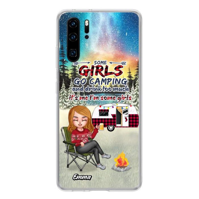 Personalized Xmas Camping Girl Phone Case - Christmas Gift For Camping Lover - Upto 3 Dogs - Some Girls Go Camping And Drink Too Much - Case For Xiaomi, Oppo And Huawei