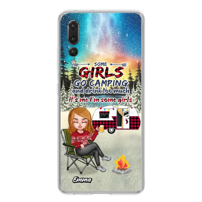 Personalized Xmas Camping Girl Phone Case - Christmas Gift For Camping Lover - Upto 3 Dogs - Some Girls Go Camping And Drink Too Much - Case For Xiaomi, Oppo And Huawei