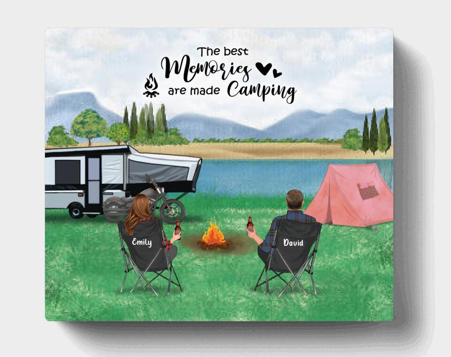 Personalized Camping Canvas - Couple with up to 5 Pets - Gift For Couple, Camping Lovers - The best memories are made camping