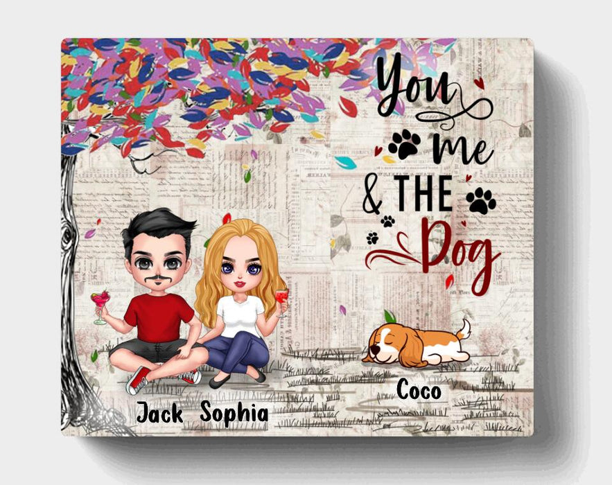 Custom Personalized Couple And Dogs Canvas - Upto 5 Dogs - Best Gift For Couple/Dog Lovers - You And Me & The Dogs