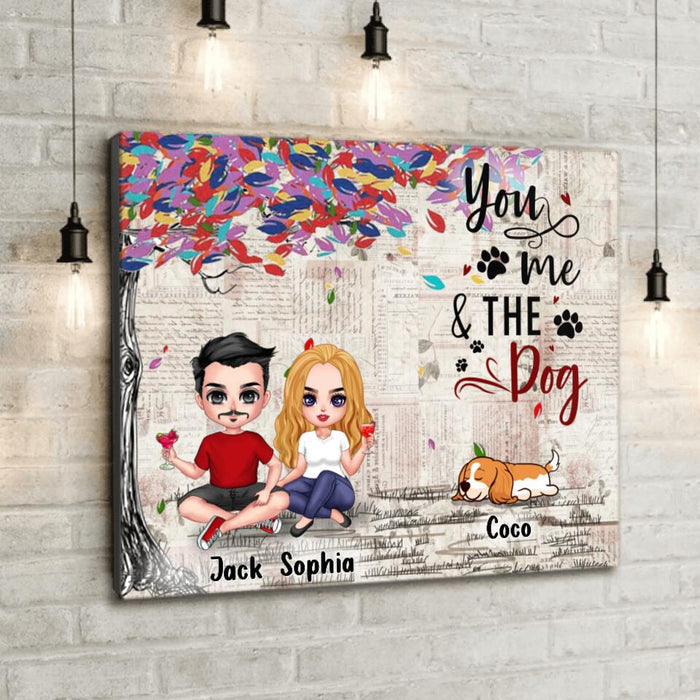 Custom Personalized Couple And Dogs Canvas - Upto 5 Dogs - Best Gift For Couple/Dog Lovers - You And Me & The Dogs