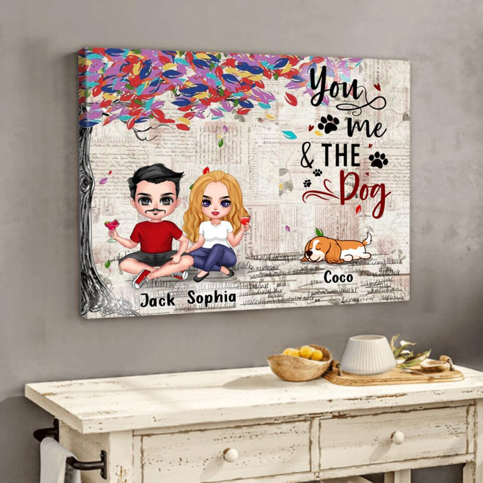 Custom Personalized Couple And Dogs Canvas - Upto 5 Dogs - Best Gift For Couple/Dog Lovers - You And Me & The Dogs