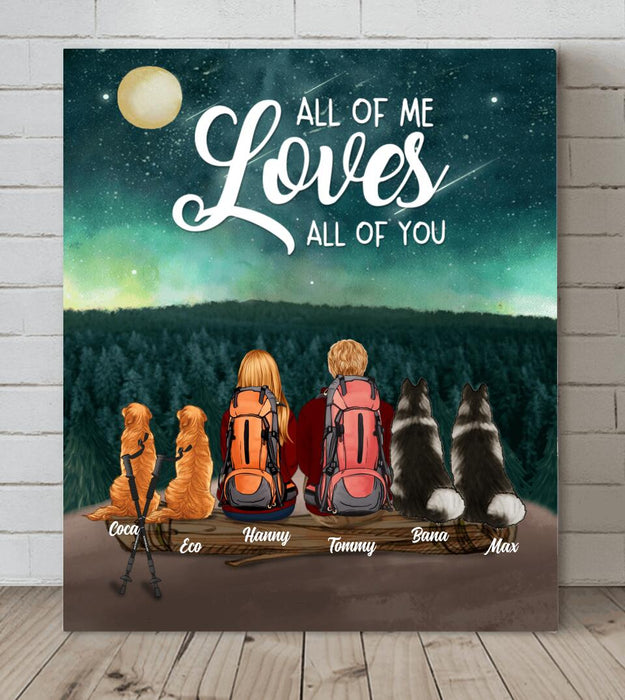 Custom Personalized Camping Canvas - Gift for Couples, Camping Lovers, Dog Lovers - Camping Couple and Dogs - Up to 4 Dogs - All of me loves all of you