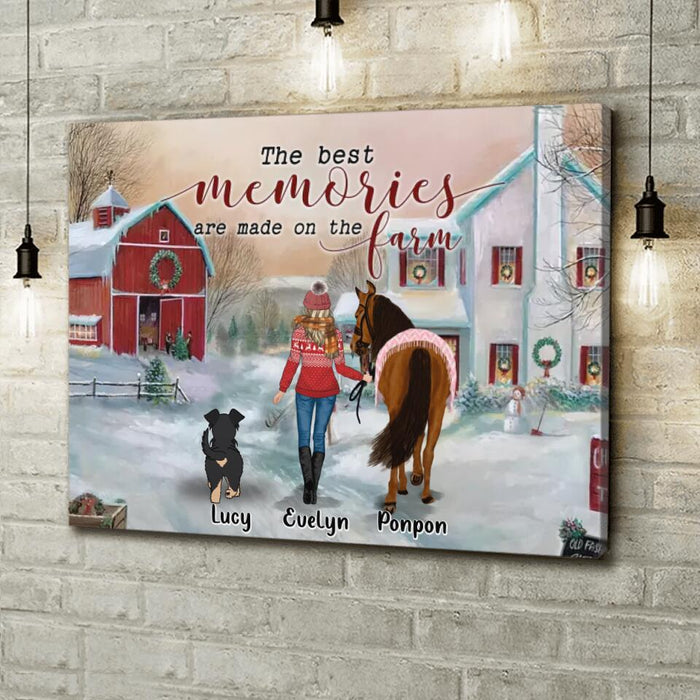 Custom Personalized Girl On The Farm Canvas - Gift Idea For Girl/Farming Lovers/Horse/Dog Lovers - Up To 4 Dogs - The Best Memories Are Made On The Farm