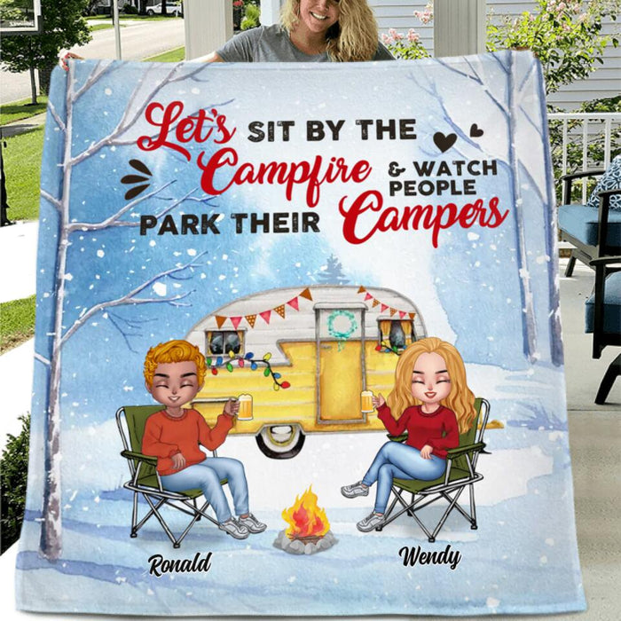 Custom Personalized Christmas Winter Camping Pillow Cover/ Fleece/Quilt Blanket - Christmas Gift For Camping Lover - Upto 4 People And 4 Pets - Making Memories One Campsite At A Time