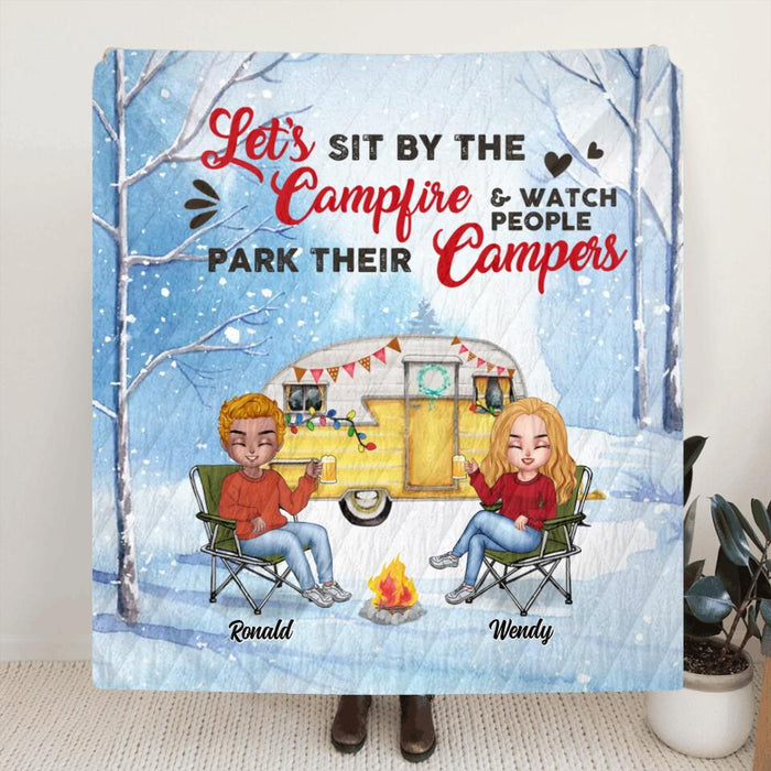 Custom Personalized Christmas Winter Camping Pillow Cover/ Fleece/Quilt Blanket - Christmas Gift For Camping Lover - Upto 4 People And 4 Pets - Making Memories One Campsite At A Time