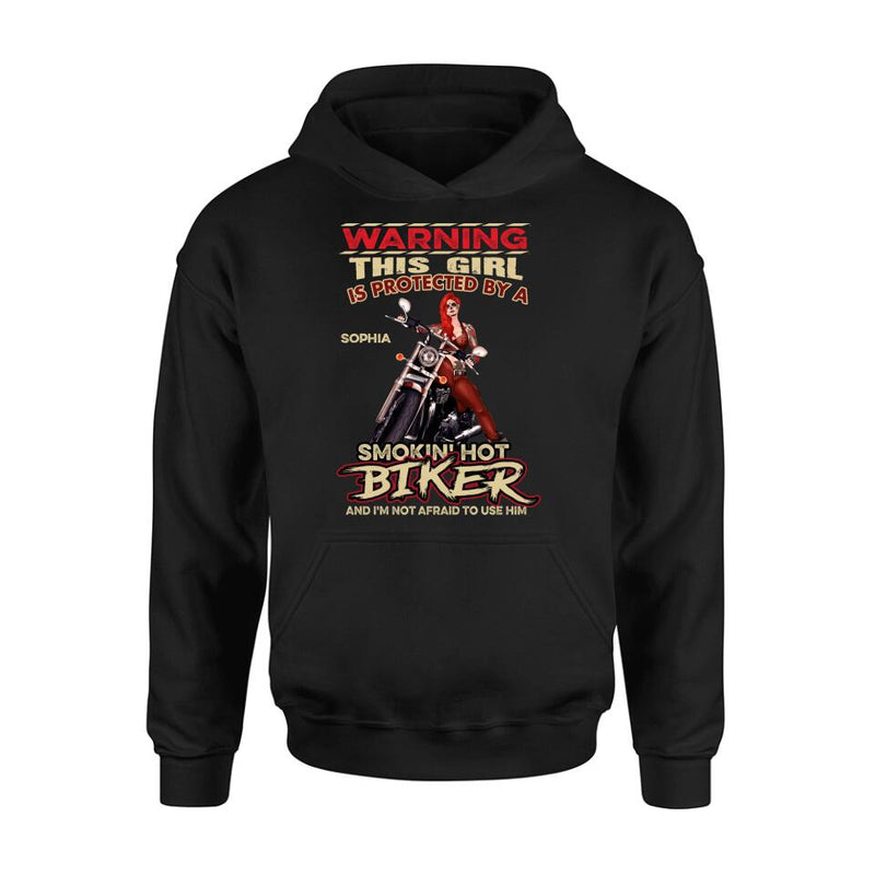 Personalized Biker Shirt - Gift Idea for Biker Lovers - This Girl Is Protected By A Smokin' Hot Biker