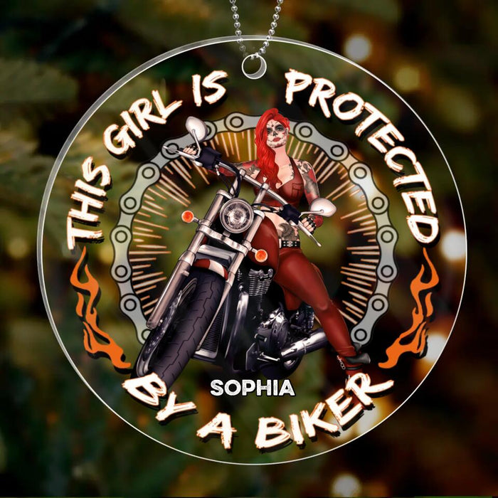 Custom Personalized Biker Circle Acrylic Ornament - Gift Idea for Biker Lovers - This Girl Is Protected By A Biker