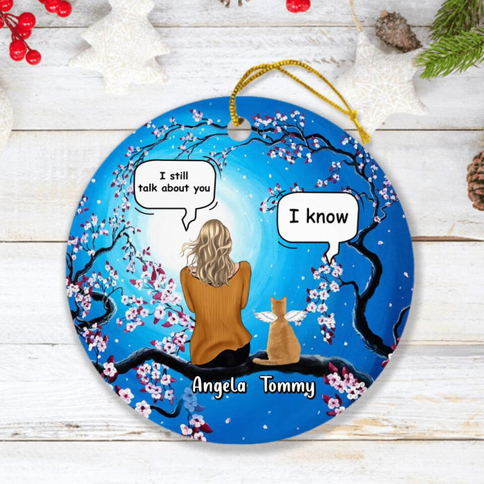 Custom Personalized Memorial Cat Circle Wooden Ornament - Upto 3 Cats - Memorial Gift Idea For Cat Lovers