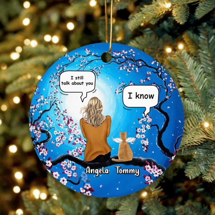 Custom Personalized Memorial Cat Circle Wooden Ornament - Upto 3 Cats - Memorial Gift Idea For Cat Lovers