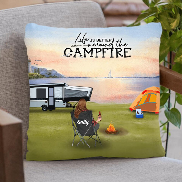 Custom Personalized Camping Fleece Blanket/Quilt Blanket/Pillow Cover - Best Gift For Camping Family/Couple/Single Parent/Solo - Full Option - Upto 4 Kids and 3 Pets - Life Is Better Around The Campfire