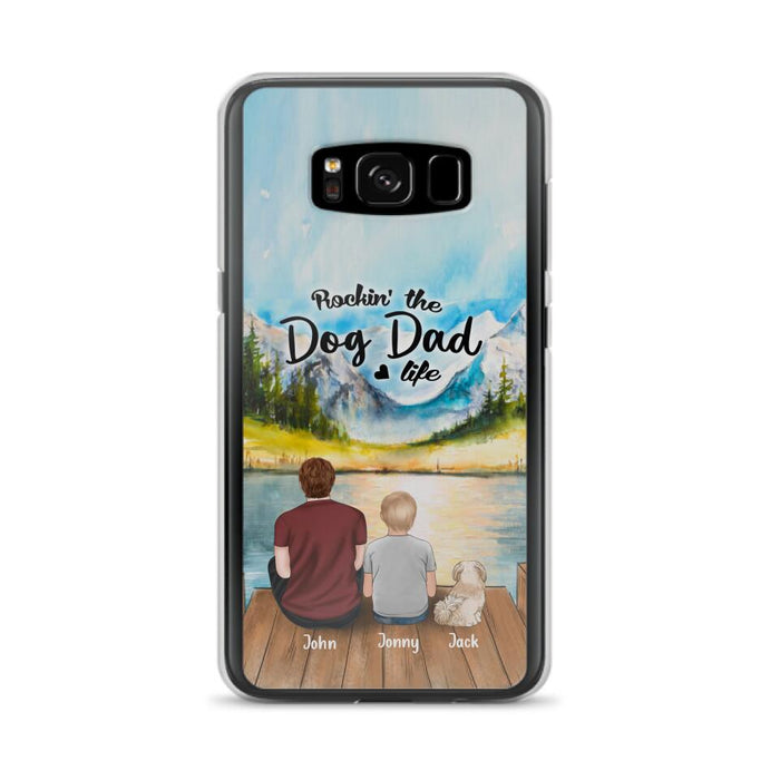 Custom Personalized Dog Mom/Dog Dad Phone Case - Single Mom/Single Dad with 1 Kid and 2 Pets - iPhone and Samsung Cases