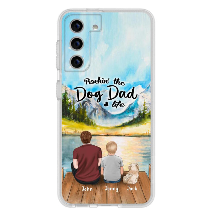 Custom Personalized Dog Mom/Dog Dad Phone Case - Single Mom/Single Dad with 1 Kid and 2 Pets - iPhone and Samsung Cases