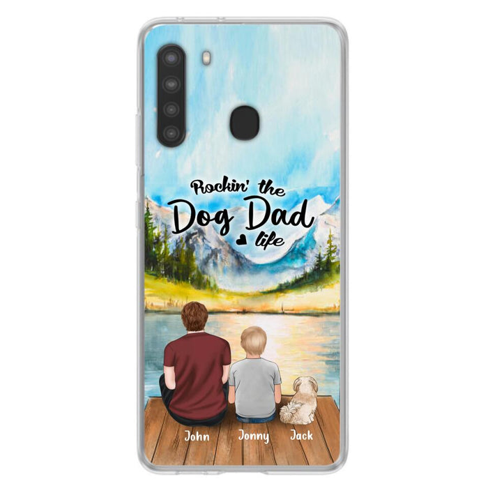 Custom Personalized Dog Mom/Dog Dad Phone Case - Single Mom/Single Dad with 1 Kid and 2 Pets - iPhone and Samsung Cases