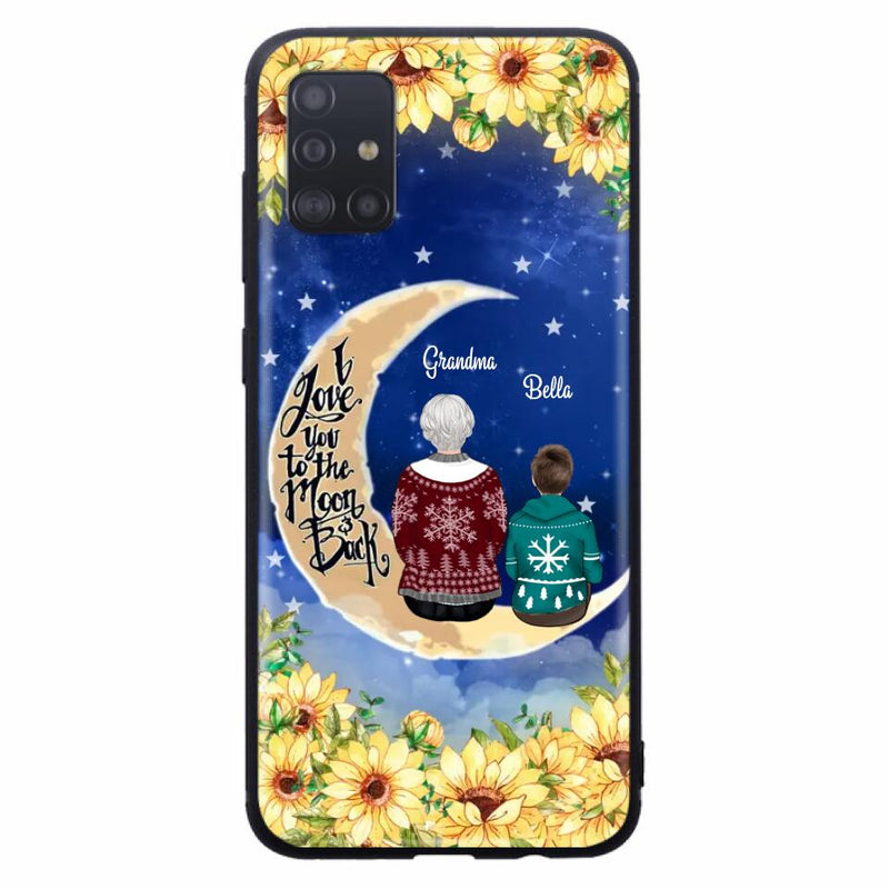 Personalized Grandma & Grandchilds Sitting On Moon Phone Case - Up to 3 Kids - Gift Idea For Grandma - I Love You To The Moon And Back - Cases For iPhone & Samsung