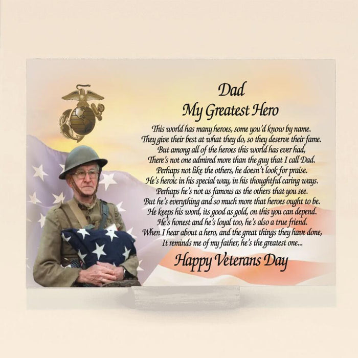 Custom Personalized Veterans Day Plaque - Gift Idea For Dad/Grandpa/Veterans Day - To My Veteran Dad My Greatest Hero