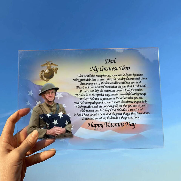 Custom Personalized Veterans Day Plaque - Gift Idea For Dad/Grandpa/Veterans Day - To My Veteran Dad My Greatest Hero