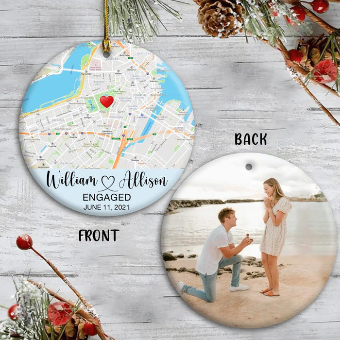 Custom Personalized Couple Map Circle Ornament 2 Sides - Christmas/Anniversary Gift Idea For Couple