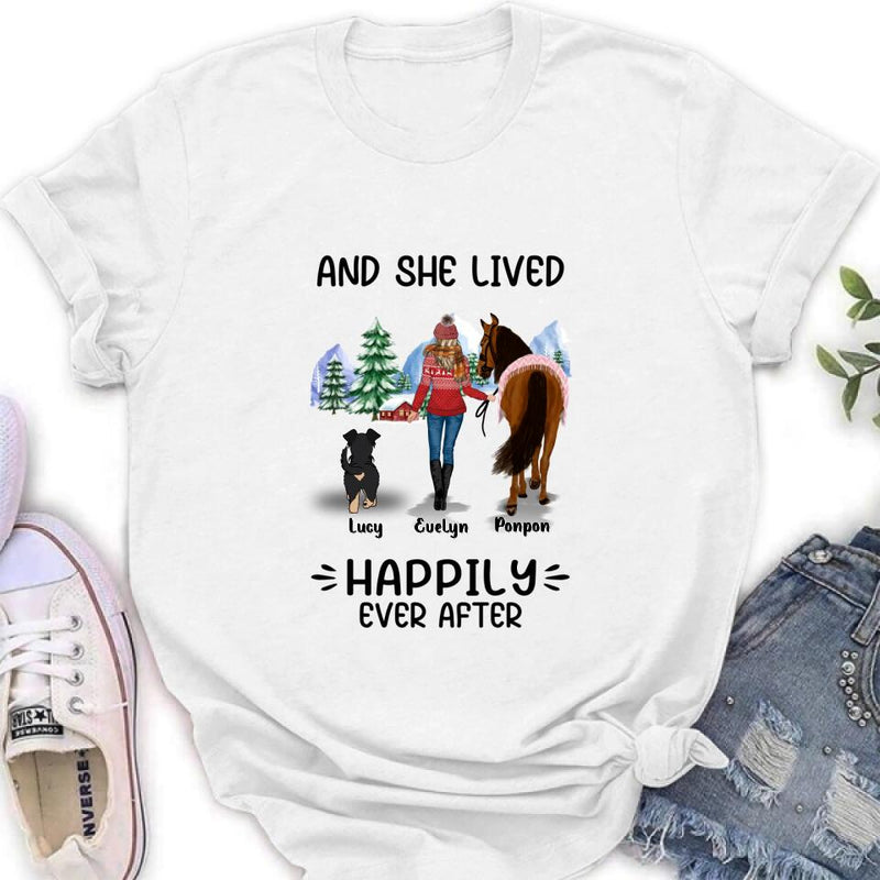 Personalized Horses & Dogs Shirt/Hoodie - Gift Idea For Horse/Dog Lovers - Up to 4 Dogs - And She Lived Happily Ever After