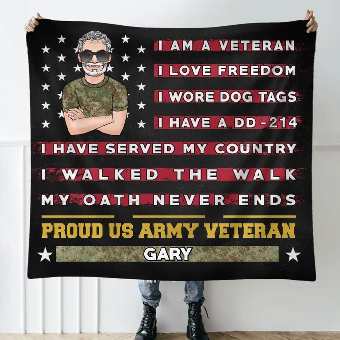 Custom Personalized Proud US Veteran Fleece/ Quilt Blanket - Gift Idea For Veteran/ Father/ Grandpa