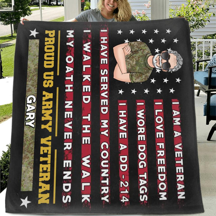 Custom Personalized Proud US Veteran Fleece/ Quilt Blanket - Gift Idea For Veteran/ Father/ Grandpa