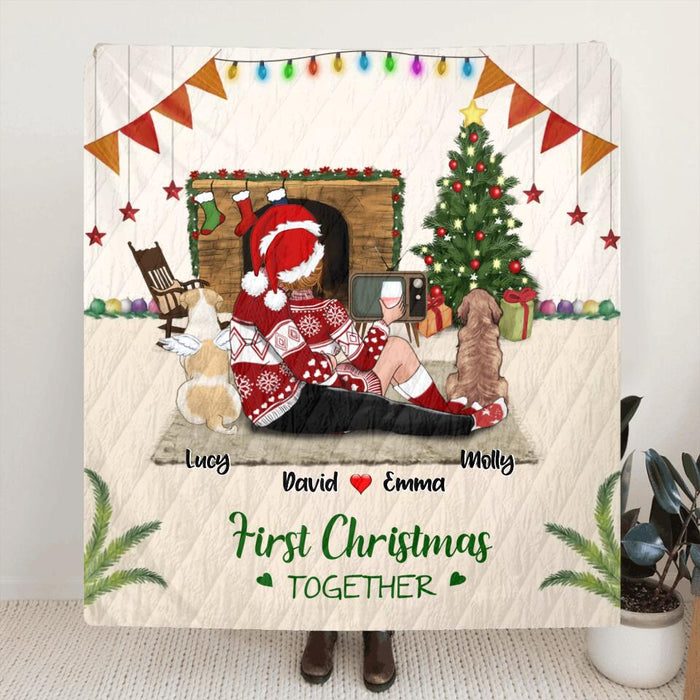 Custom Personalized Christmas Couple Blanket - Christmas Gift for Couple, Husband and Wife - Up to 2 Pets