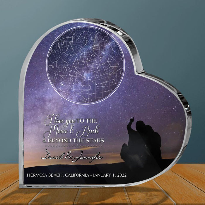 Custom Personalized Couple Crystal Heart - Gift Idea For Couple - I Love You To The Moon & Back