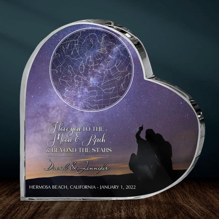 Custom Personalized Couple Crystal Heart - Gift Idea For Couple - I Love You To The Moon & Back