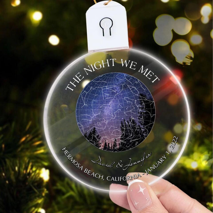 Custom Personalized Couple Map Led Acrylic Ornament - Christmas/Anniversary Gift Idea For Couple - The Night We Met