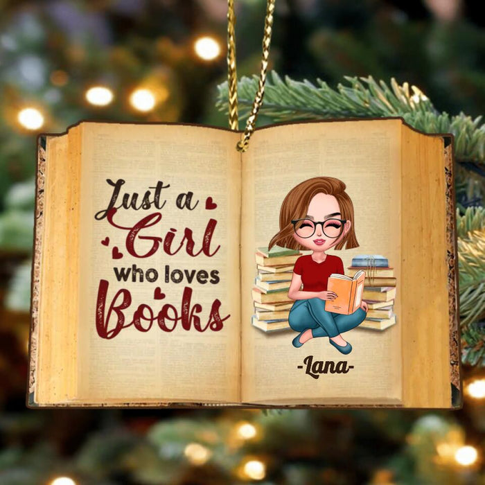 Custom Personalized Reading Book Wooden Ornament - Gift Idea For Reading Lovers - Just A Girl Who Loves Books