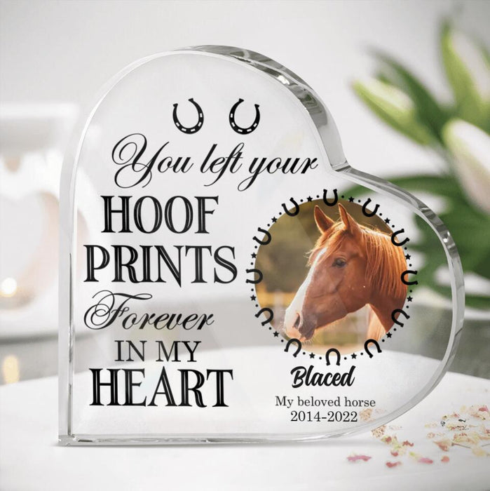 Custom Personalized Memorial Horse Crystal Heart - Upload Photo - Memorial Gift Idea For Horse Lover - You Left Your Hoof Prints Forever In My Heart