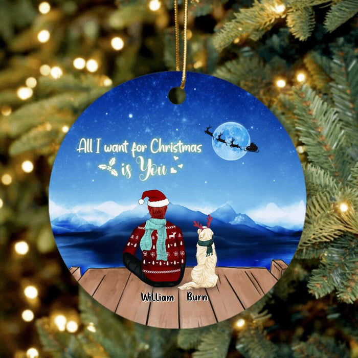 Custom Personalized Christmas Night Pet Mom/Dad Ornament - Adult/ Couple With Upto 6 Pets - Christmas Gift For Cat/ Dog Lover