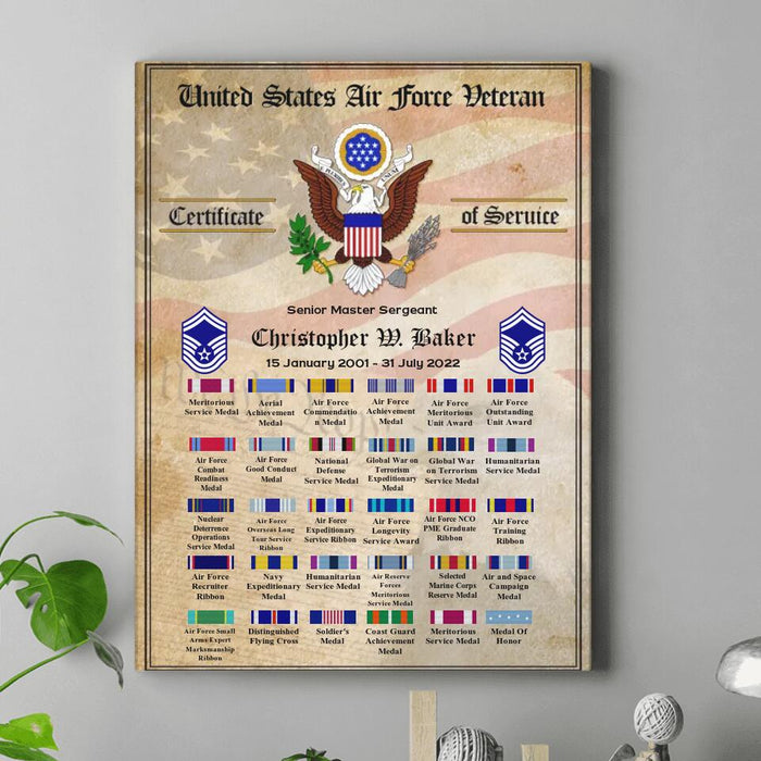 Custom Personalized Veteran Certificate Canvas - Upto 30 Ribbons - Gift Idea For Veteran