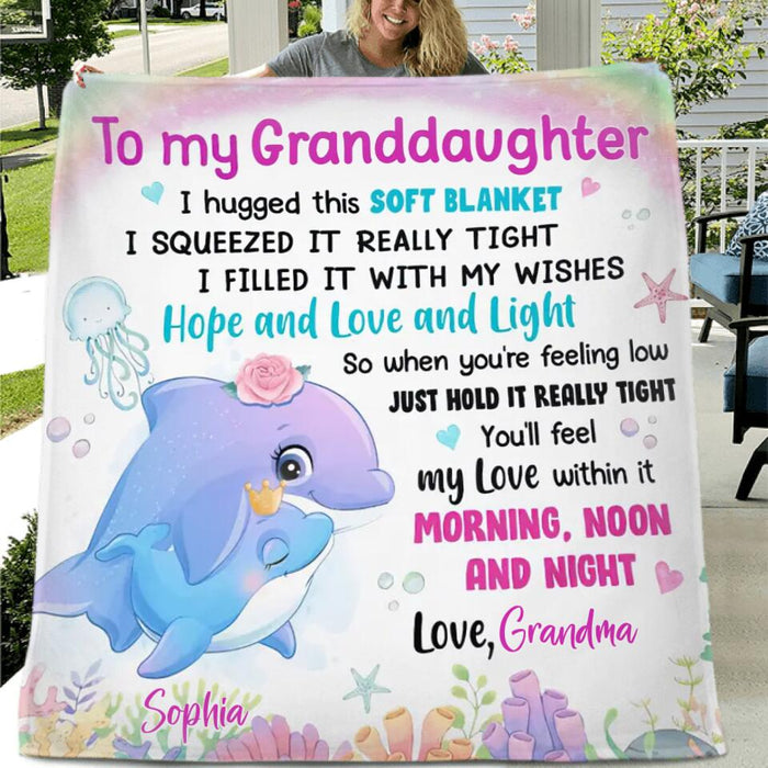 Custom Personalized Grandma & Grandkid Sea Animal Quilt/Single Layer Fleece Blanket - Gift Idea For Granddaughter/Grandson - To My Granddaughter, I Hugged This Soft Blanket