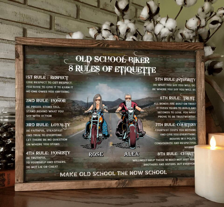 Custom Personalized  Rules Of Old School Biker Poster - Gift Idea For Biker Lovers / Friends - Upto 10 People - Old School Biker 8 Rules Of Etiquette